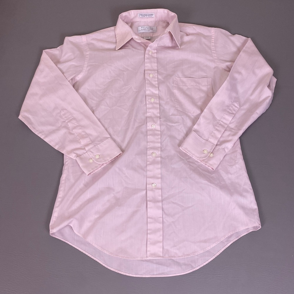 Hennessy by Van Heusen Dress Shirt 16 32/33 Mens Pink Fitted Striped Long Sleeve